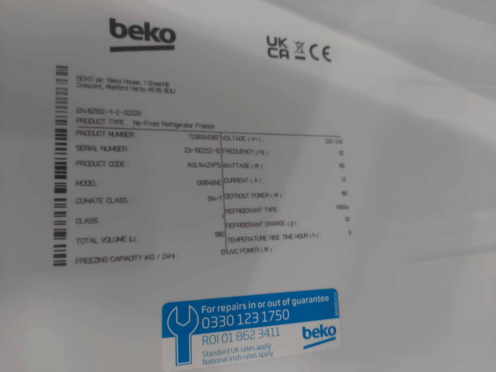 Beko ASL1442VPS American Fridge Freezer - Frost Free - Grey