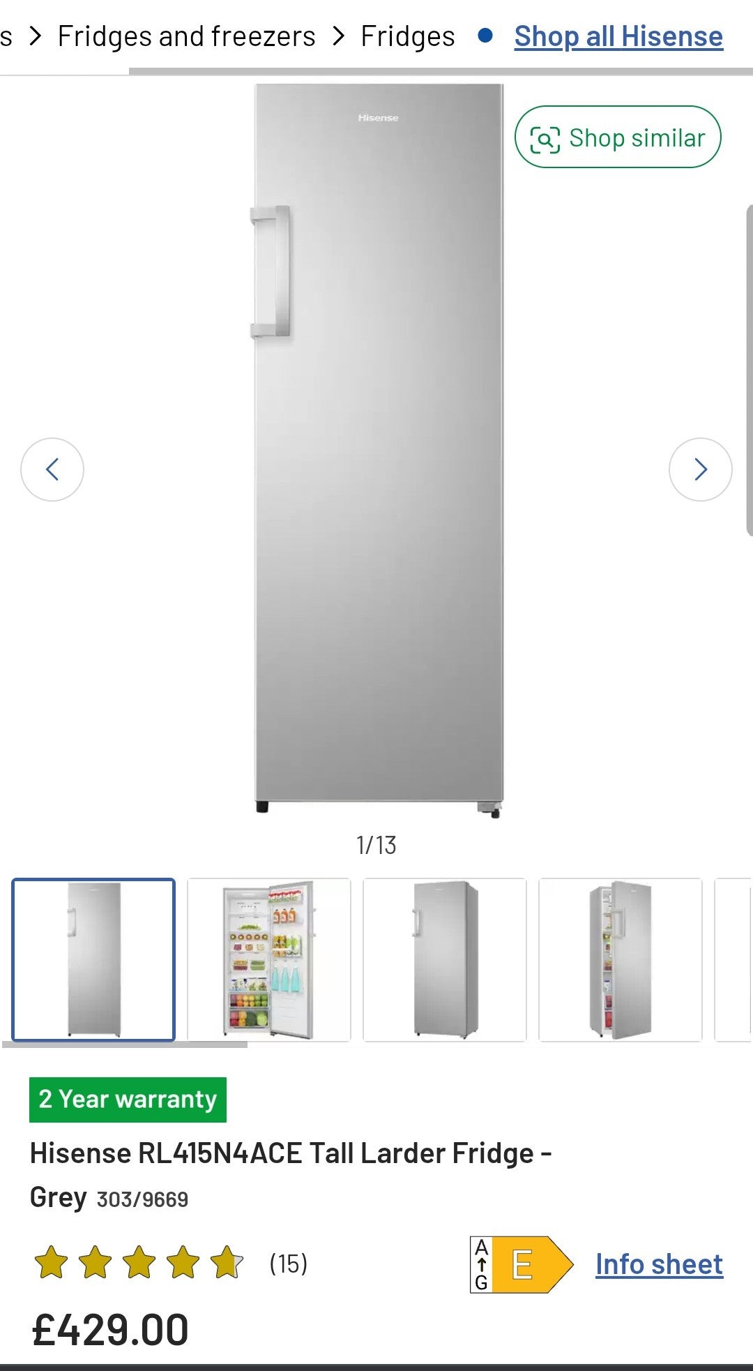 Hisense Larder Fridge - RL423N4AC11 - Stainless Steel